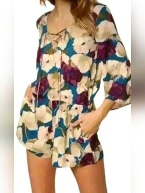 O'Neill Floral Mini Dress in Teal, Cream and Plum